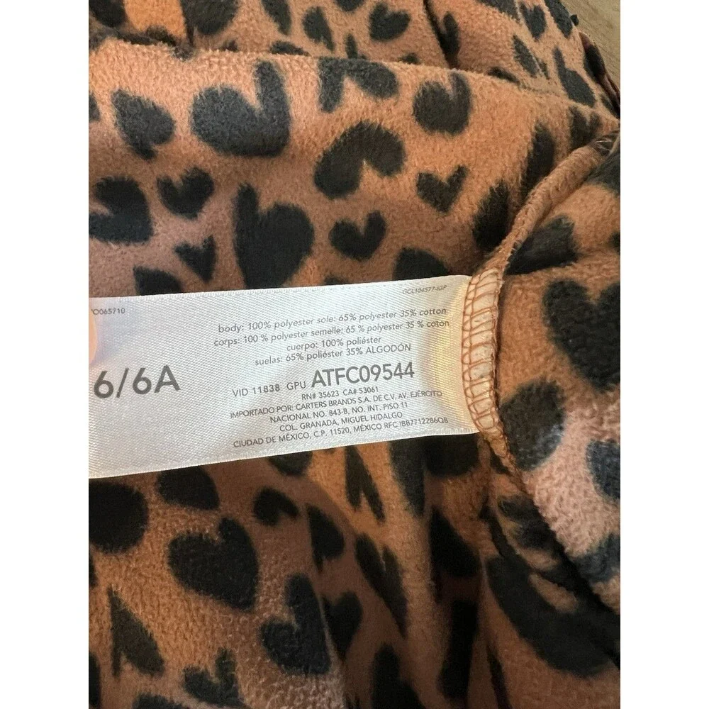 Girls Fleece Leopard Hearts PJs Pajama One Piece Footed Sleeper Zip Cozy 6